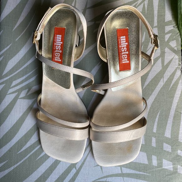 Bone Color Strappy Heels - Picture 2 of 10